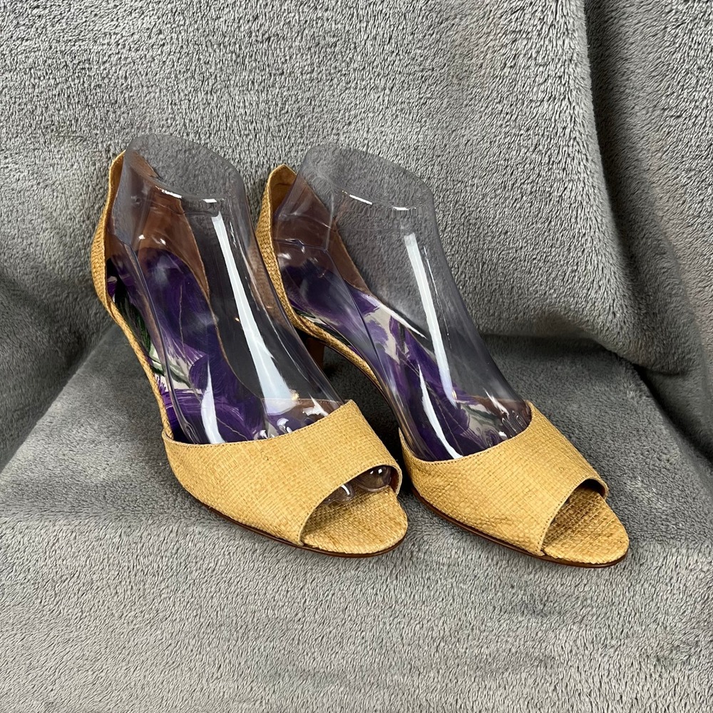 Kate Spade Eden Rafia Peep-Toe Heels Womens 8 Espadrilles Made in Italy